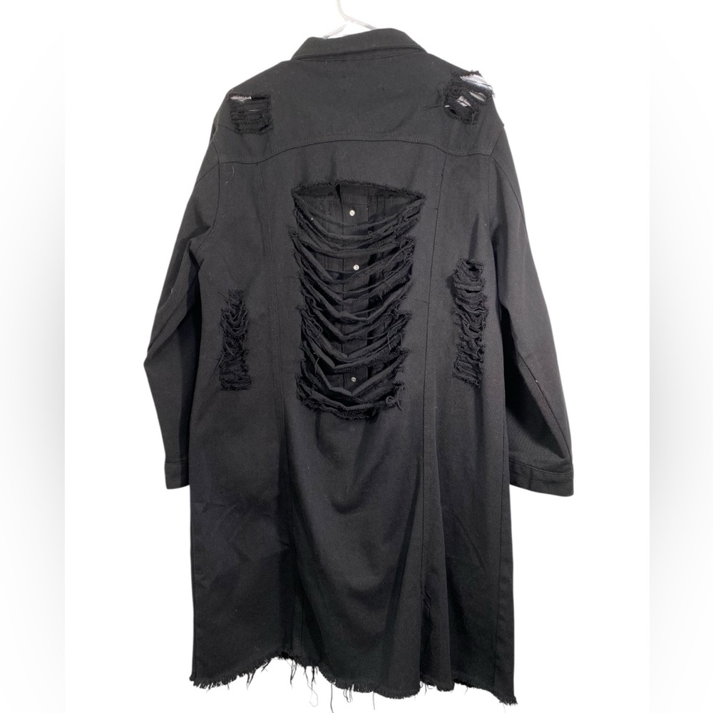 Thrill Black Denim Destroyed Long Jacket - Picture 2 of 7